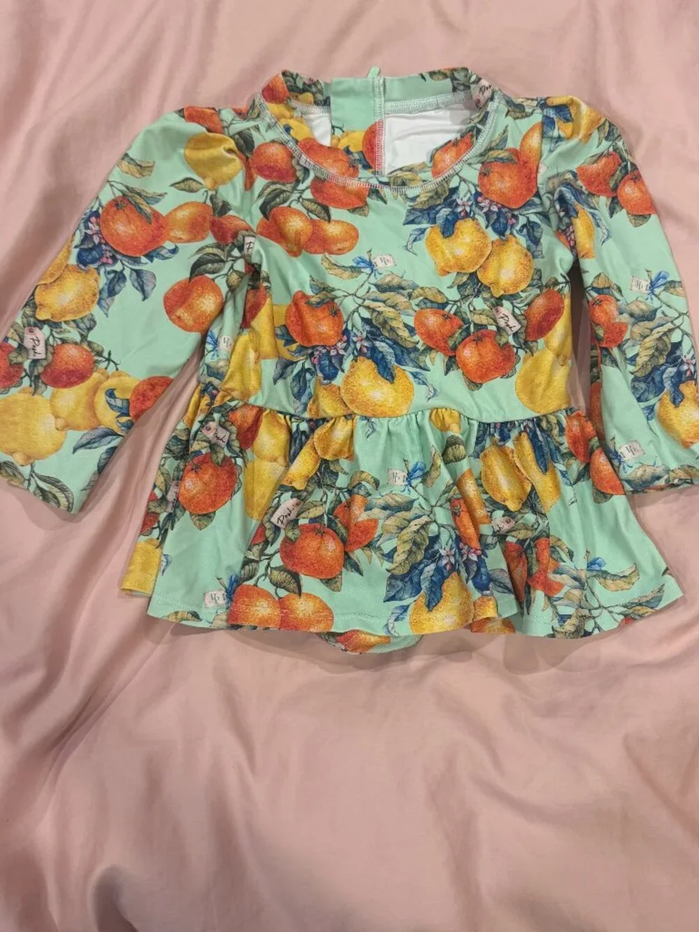 Posh Peanut Lucia Oranges and Lemons Long Sleeve Twirl Skirt Swimsuit, Size 5T